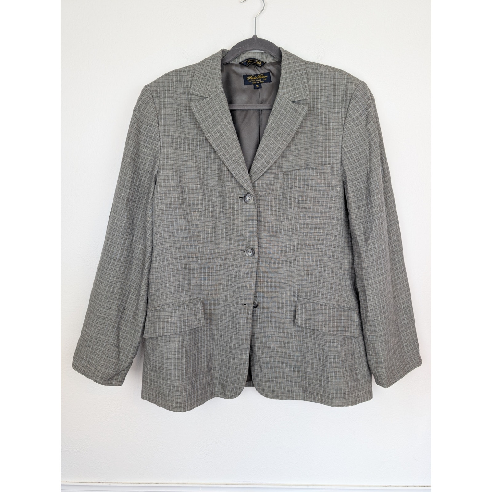 Brooks Brothers Blazer Jacket Plaid Linen Schoolboy Dark Academia Fall Size 16